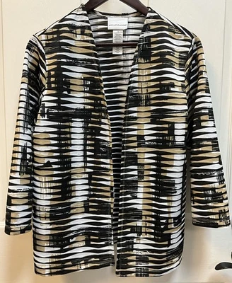 "Chaqueta Alfred Dunner - negra/blanca/bronceada delantera abierta - talla pequeña - 36"" pecho" Foto 1 de 4