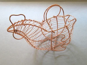 Vintage Copper Toned Metal Wire Chicken Egg Basket Country Farmhouse Decor - Picture 1 of 6