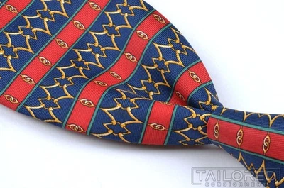 GUCCI Red Blue Geometric Striped 100% Silk Mens Luxury Tie - 3.75" - Image 1 of 4