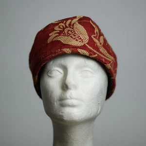 Hats by Buck Red Gold Silky Handmade Hat Hippie Bohemian Soft Floral - Bild 1 von 8