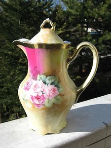 Vintage Germany American Beauty Signed Coffee Server Rose Pattern - Picture 1 of 12