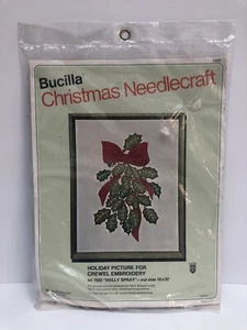 Vintage Bucilla Christmas Needlecraft Kit #1922 "Holly Spray" /18" x 22" Sealed - Picture 1 of 4
