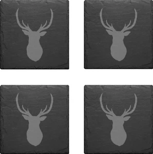 Hirsch Hirschkopf Tierliebhaber Schiefer Matte Gravur 4er Set Untersetzer - Bild 1 von 4