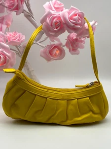 Vintage Handbag Women Yellow Small Baguette Pleated - Picture 1 of 8