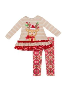 Rare Editions Little Girls Christmas Reindeer Santa Hat Dress Leggings - Picture 1 of 1