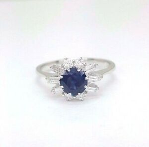 Ladies Ring 18ct (750, 18K) White Gold Natural Sapphire and 0.42pt Diamond Ring