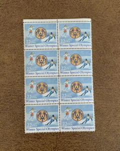 USA Stamp SCOTT #2142 - Winter Special Olympics 22c - 1985 - Block Of 8 - MNH OG - Picture 1 of 2