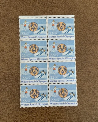 USA Stamp SCOTT #2142 - Winter Special Olympics 22c - 1985 - Block Of 8 - MNH OG - Image 1 of 2