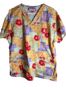Crest Cottons Nurse/Women’s Scrub Top Yellow/Red/Purple Size Medium - Picture 1 of 5