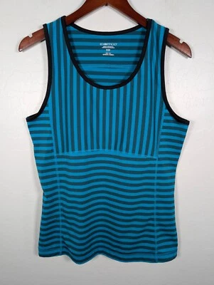 Camiseta sin mangas ExOfficio para mujer a rayas medianas verde negra elástica Foto 1 de 4