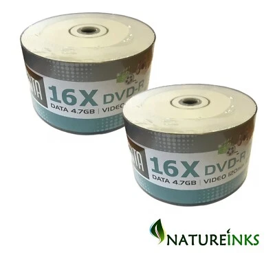 100 ARITA RITEK INKJET Printable Blank DVD-R 16x DVD Discs 4.7GB 120 mins A+ - Image 1 of 2