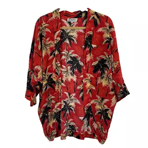 VTG Avanti 100% Silk One Size Continuous Sleeve Hawaiian Top Red Palm Trees - Picture 1 of 10