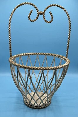 Decorative Heavy Rustic Metal Wire Basket Braided Scroll Handle Home Decor - Image 1 of 4
