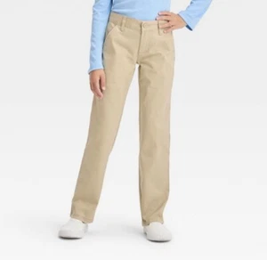 Cat & Jack Uniform Chino Pants size 16 - Khaki/Beige - Adjustable Waist NEW - Picture 1 of 5