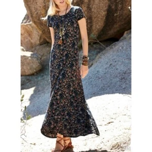 Peruvian Connection Arabesque Floral Pima Cotton Modal T-Shirt Maxi Dress Small - Picture 1 of 10