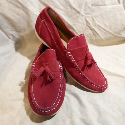 🥿 Aldo Slip On Tassle Loafers sz 9.5 Tomato Red Leather Suede; Stitched Details - Image 1 of 4
