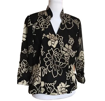 Chaqueta Blazer ALEX NIGHT L Forrada Floral Botón Envolvente Manga 3/4 Negra/Beige Foto 1 de 4