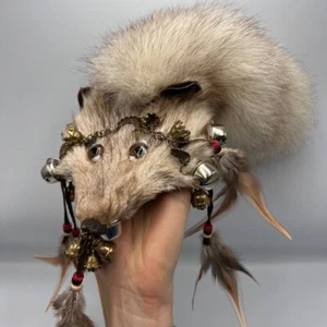 Vintage Shamanic Fox Tail Amulet Healing Talisman Fur Ritual Decor with Bells - Picture 1 of 8