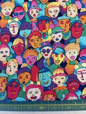 Andy Warhol Art style COSTA DEL SOL Packed FACES Crowd Hoffman Cotton Fabric 29" - Image 1 of 4