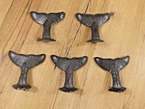 5 Cast Iron Whale Tail Hooks Coat Hat Closet Hall Tree Tale Rustic Hat Dolphin - Picture 1 of 10