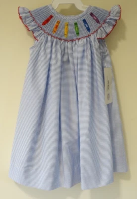 NWT Southern Sunshine Smocked Crayons Bishop Dress Girl's Size 12 Months - Image 1 of 2