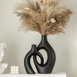Snuggle Hollow Modern Ceramic Vase Set of 2, Mid Century Nordic Aesthetic Decora - Picture 1 of 12