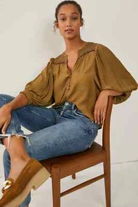 New! XXS NWT Anthropologie "Cacee Jacquard Buttondown" Blouse Top - Picture 1 of 9
