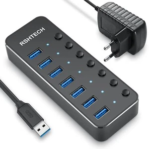 RSHTECH Hub USB 3.0 Alimentato con Alimentazione 10W Hub USB 3.0 a 7 Porte in Al - Foto 1 di 6