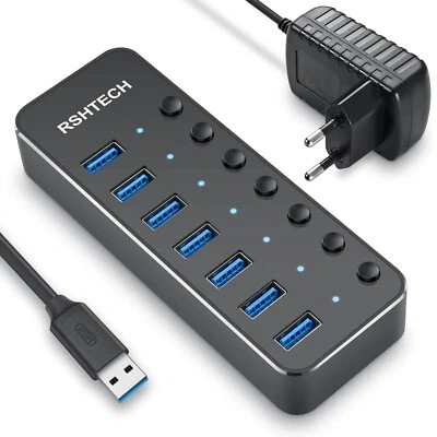 RSHTECH Hub USB 3.0 Alimentato con Alimentazione 10W Hub USB 3.0 a 7 Porte in Al - Immagine 1 di 4