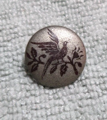 Antique Vintage Metal Picture Button BIRD ON A LIMB - Image 1 of 4