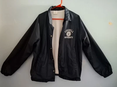 Vintage 80s Cornell University Jacket Nylon Windbreaker L Navy Blue Snap Front - Image 1 of 4