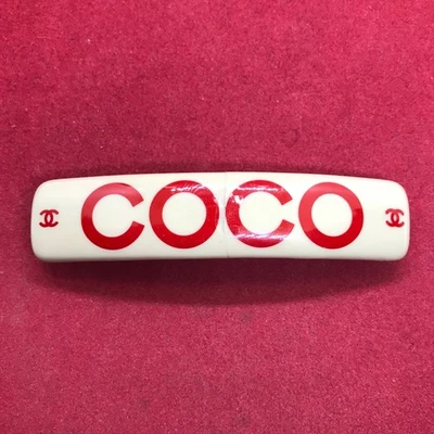 Authentic Chanel CoCo Logo Barrette, White with Red with Repair - Image 1 of 4