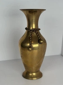Vintage Solid Brass Twisted Rope Vase – 5.5” Flared Neck Made In India - Picture 1 of 7
