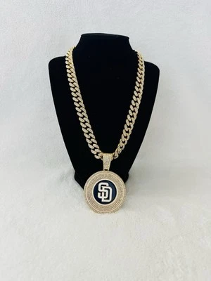 San Diego Padres 24" Gold Chain Pendant Necklace, US SHIP - Image 1 of 2