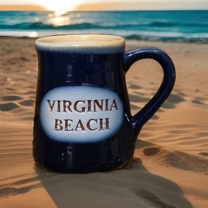 Virginia Beach Pottery Stoneware Mug Blue Tan  - Picture 1 of 5
