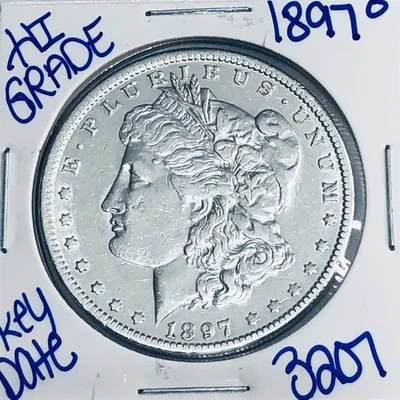 Dólar de plata O Morgan 1897 auténtico alta calidad moneda como nueva de Estados Unidos rara fecha clave 3207 Foto 1 de 3