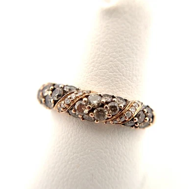 Size: 7.75 LeVian 14k Rose Gold Chocolate & Vanilla Diamond Swirl Band Ring 3.5g - Image 1 of 4