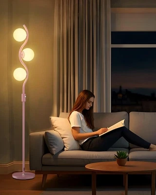 3-Globe Dimmable Pink Floor Lamp | Mid Century Modern Standing Lamp with 3PCS... - Image 1 of 4