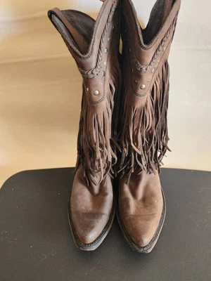 Bota vaquera Liberty negra Vegas marrón flecos occidentales para mujer talla 7 Foto 1 de 4