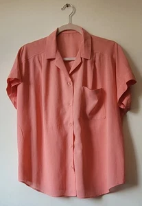 St.Michael M&S Ladies Blouse Size UK 14 Coral SS Collared Button Up Cotton Modal - Picture 1 of 13