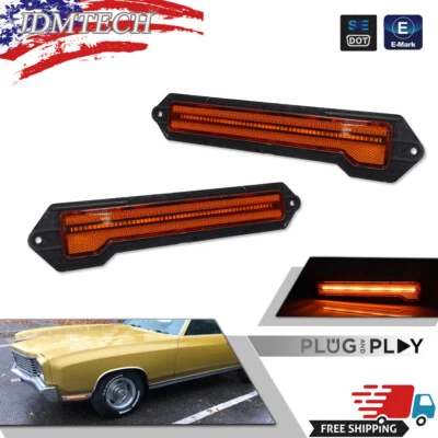 For 1970-72 Chevrolet Monte Carlo Amber Front Bumper Side Marker Lights Set of 2 - Image 1 of 4