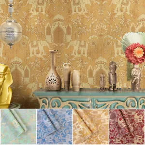 10M Ethnic Elephant Tree Temple Taj Mahal Waterproof Textured PVC Wallpaper Roll - Picture 1 of 21