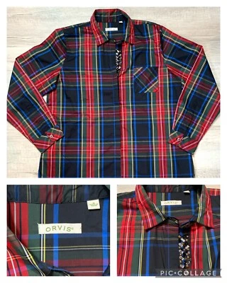 Blusa Orvis para mujer roja verde azul a cuadros con cuentas brillante camisa con botones talla 18 Foto 1 de 4
