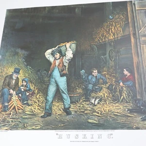 Currier & Ives Vtg Print Husking Farm Family Outdoor Garden Life Work Art Decor - Picture 1 of 6