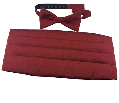 Burgundy Silk Cummerbund And Bow Tie Set 100% Silk Made In USA Formalwear - Image 1 of 4