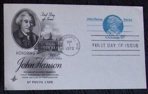 US FDC JOHN HANSON 1972. - Picture 1 of 1