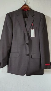 New Alfani Mens Dark Taupe Single Breasted Notch Lapel Suit 40R - 34Wx30L - Picture 1 of 11
