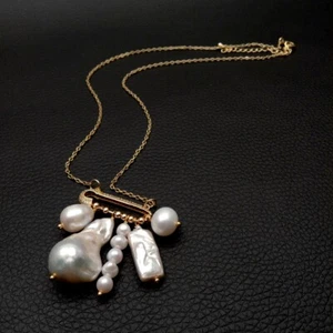 18" Freshwater Multi Shape Pearl Charm Gold Plated Chain Necklace - Imagen 1 de 6