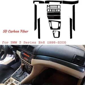 5D Interior Glossy Carbon-Fiber Wrap Trims Decals For BMW 3 Series E46 1998~2005 - Picture 1 of 7