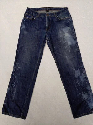 Keneth Cole Mens 36x32 (34x32) Blue Jeans Bleach Splatter Straight Low Rise - Image 1 of 4